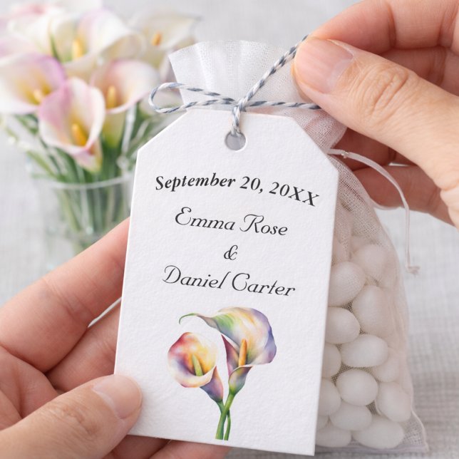 Etiqueta Para Presente Calla Aquarela Elegante Lírios Românticos (Criador carregado)