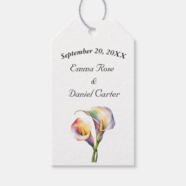 Etiqueta Para Presente Calla Aquarela Elegante Lírios Românticos (Frente)