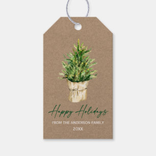 Etiqueta Para Presente Calligrafia Ink Watercolor Tree Minimalist Kraft