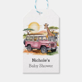 Etiqueta Para Presente Caminhão cor-de-rosa com Chá de fraldas Safari