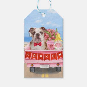 Etiqueta Para Presente Caminhão de Dia dos Namorados do Bulldog Inglês co
