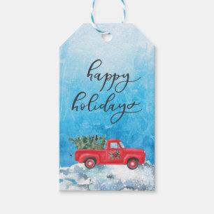 Etiqueta Para Presente Caminhão Vermelho Feliz Feriados