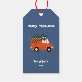 Etiqueta Para Presente Caminhão Vermelho Mínimo da Casa de Natal