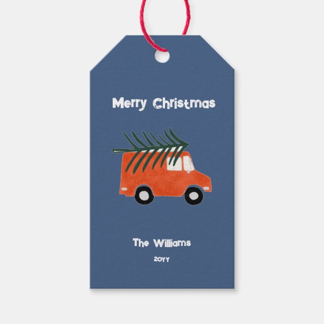 Etiqueta Para Presente Caminhão Vermelho Mínimo da Casa de Natal (Frente)