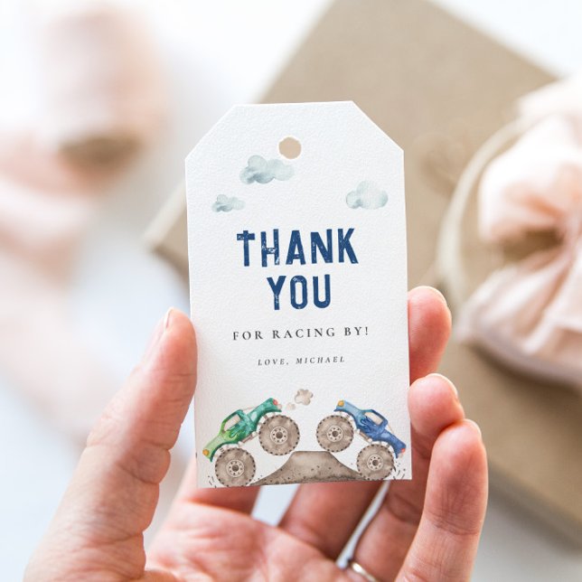 Etiqueta Para Presente Caminhões Monstros Azuis de Aniversário (Criador carregado)