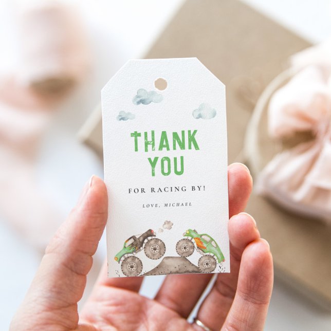 Etiqueta Para Presente Caminhões Monstros Verdes de Aniversário (Criador carregado)