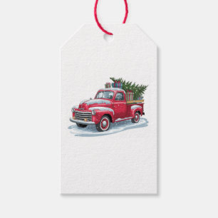 Etiqueta Para Presente Caminhonete Vermelha e Árvore de Natal