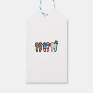 Etiqueta Para Presente Camisa de Dentista Patriota Dente Leopardo Vintage