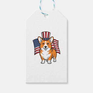 Etiqueta Para Presente Camisa de desenho de gravura vintage Corgi Patriot