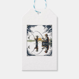 Etiqueta Para Presente Camisa Vintage com Gravura de Pai e Filho Pescando