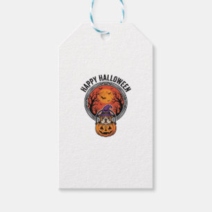 Etiqueta Para Presente Camisa Vintage de Halloween Feliz Bulldog Bruxa Ab