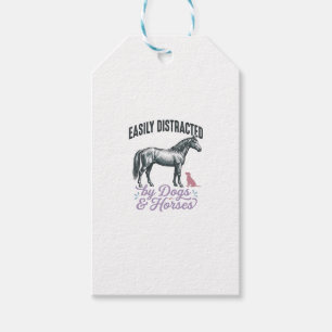 Etiqueta Para Presente Camiseta Facilmente Distraído por Cães e Cavalos_