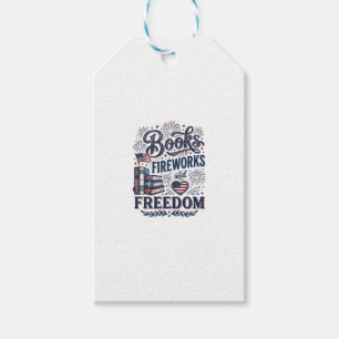 Etiqueta Para Presente Camiseta Leitor Patriótico Livros Fogos de Artifíc