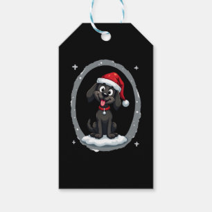 Etiqueta Para Presente Camiseta Preto Labrador Natal Chapéu do Papai Noel