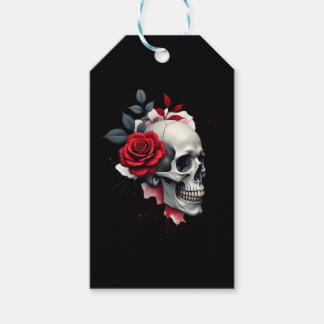 Etiqueta Para Presente Camiseta Rosa Flor Vermelha Mão Caveira Esqueleto 
