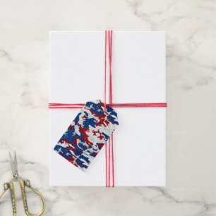 Etiqueta Para Presente Camo vermelho, branco e azul 4 de julho Glitter