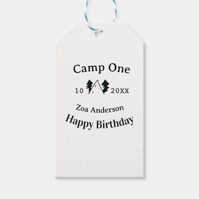 Etiqueta Para Presente Camp one happy birthday name date campingadventure (Frente)