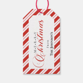 Etiqueta Para Presente Candy Cane Stripe Script Feliz Natal