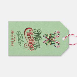 Etiqueta Para Presente Candy Canes with Red Bow Merry Christmas