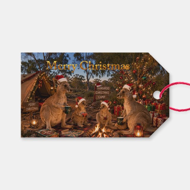 Etiqueta Para Presente Canguru de Natal Acampando (Frente (horizontal))