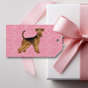 Etiqueta Para Presente Cão Airedale Terrier Amor Com Padrão de Coração Ro