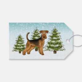 Etiqueta Para Presente Cão Airedale Terrier Floresta Invernal Nevada Fest