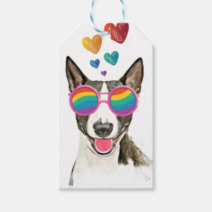 Etiqueta Para Presente Cão Bull Terrier com Corações Dia dos Namorados