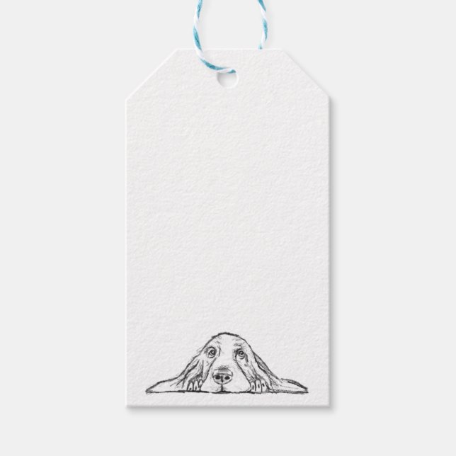 Etiqueta Para Presente cão-caçador preto branco-cachorrinho (Frente)