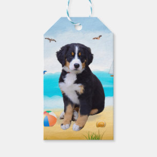 Etiqueta Para Presente Cão de Montanha Bernês na Praia