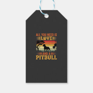 Etiqueta Para Presente Cão do Amor Pitbull Pôr do Sol Retrô