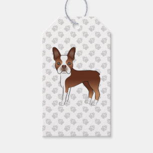 Etiqueta Para Presente Cão e patas de Cartoon Red e White Boston Terrier
