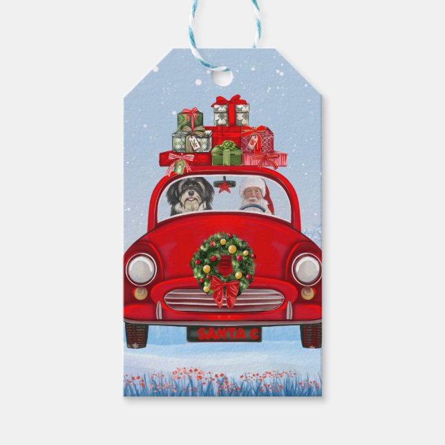 Etiqueta Para Presente Cão Havanês No Carro Com Papai Noel (Frente)