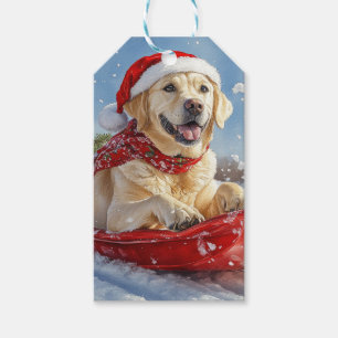 Etiqueta Para Presente Cão Labrador em Trenó Deixe Nevar Natal