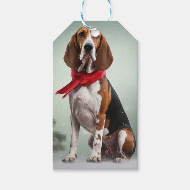 Etiqueta Para Presente Cão Treeing Walker Coonhound na Neve Natal (Frente)