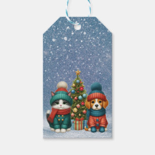 Etiqueta Para Presente Cãozinho de Natal bonito e gatinho