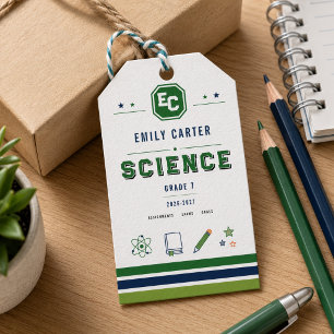 Etiqueta Para Presente Capa Personalizada de Ciência Escolar Verde-Navy