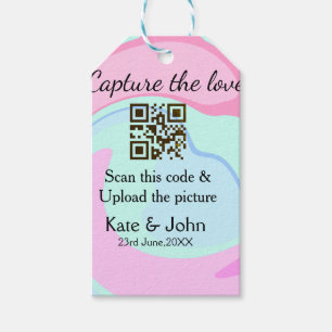 Etiqueta Para Presente Capture o amor adicione QR scan mármore rosa azul