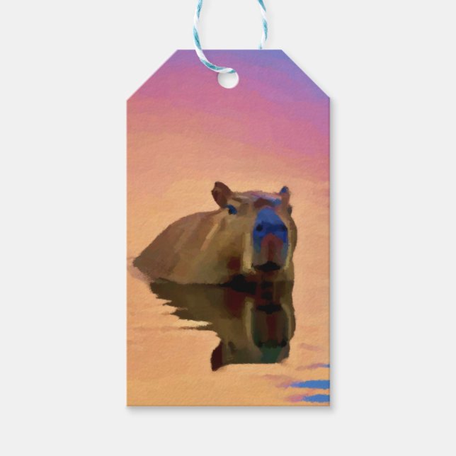 Etiqueta Para Presente Capybara Emergindo de um Lago Tranquilo (Frente)