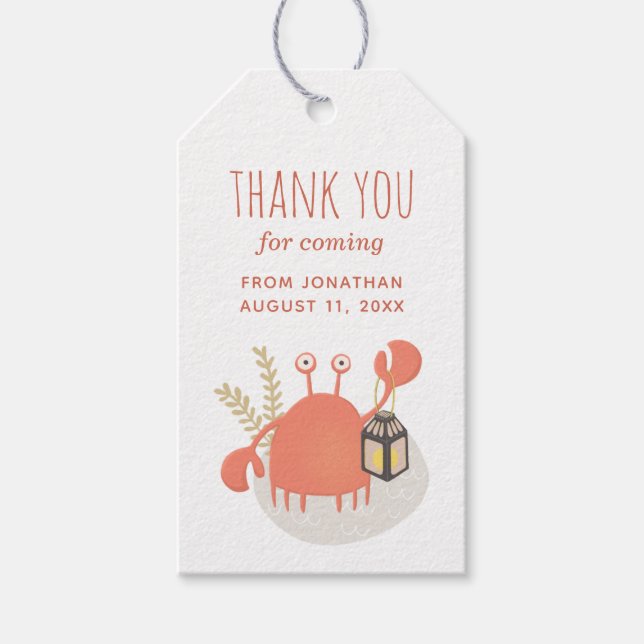 Etiqueta Para Presente Caranguejo marinho. Obrigado de aniversário de cri (Frente)