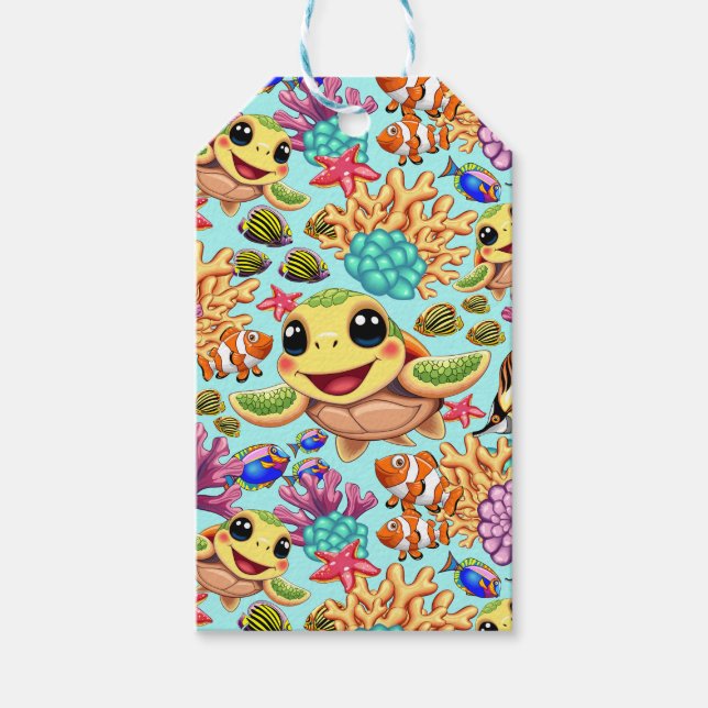 Etiqueta Para Presente Caráter Feliz e Bonito da Tartaruga do Mar (Frente)