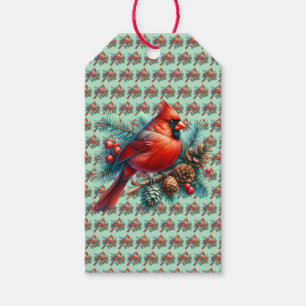 Etiqueta Para Presente Cardeal em Pine Branch com Berries de inverno