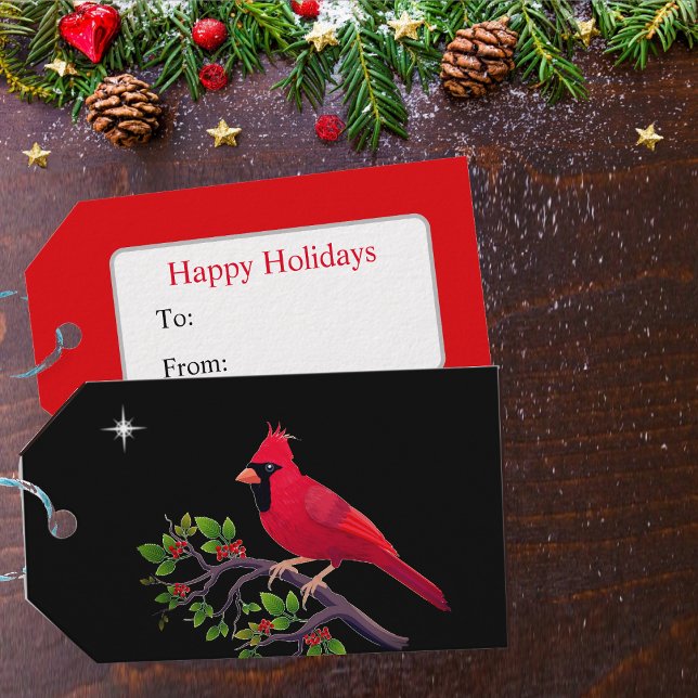 Etiqueta Para Presente Cardeal para Feriado Negro e Vermelho (Criador carregado)