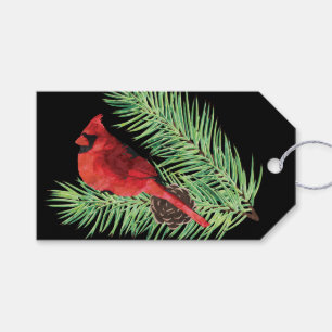 Etiqueta Para Presente Cardeal Vermelho na Etiqueta de Presente Evergreen