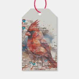 Etiqueta Para Presente Cardinal na Mapa da Virgínia em Arte de Aquarela,