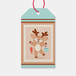 Etiqueta Para Presente Carimbo de Papel Retrô Personalizado Rena Dançante