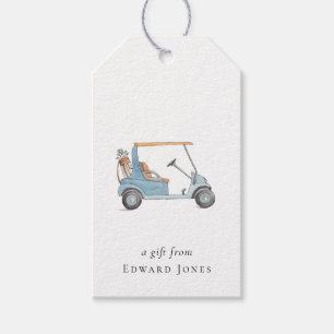 Etiqueta Para Presente Carrinho de golfe azul aquarela Golfistas 