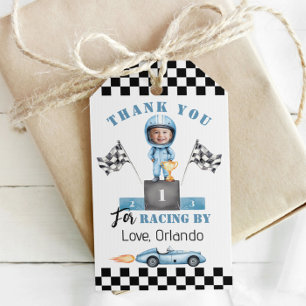 Etiqueta Para Presente Carro de corrida azul Foto de aniversário Boy Race