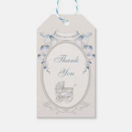 Etiqueta Para Presente Carruagem Vintage Aves Azuis de Ivory Gingham
