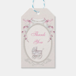 Etiqueta Para Presente Carruagem Vintage Aves Rosa Ivory Gingham