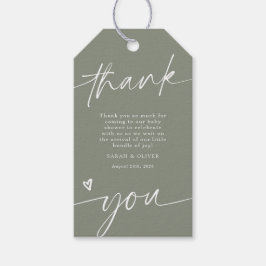 Etiqueta Para Presente Cartão de Agradecimento Bebê Script Sage Green